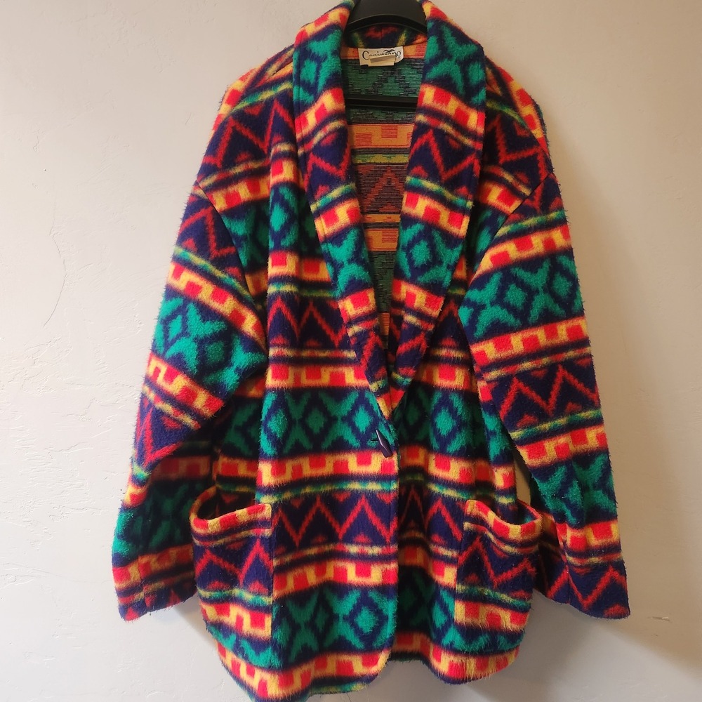 Vintage Capistrano Southwest Navajo Aztec Coat Jacket Size 18/20‎ Fury Colorful